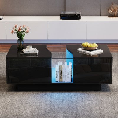 Black LED Coffee Table with 2 Drawers and Storage