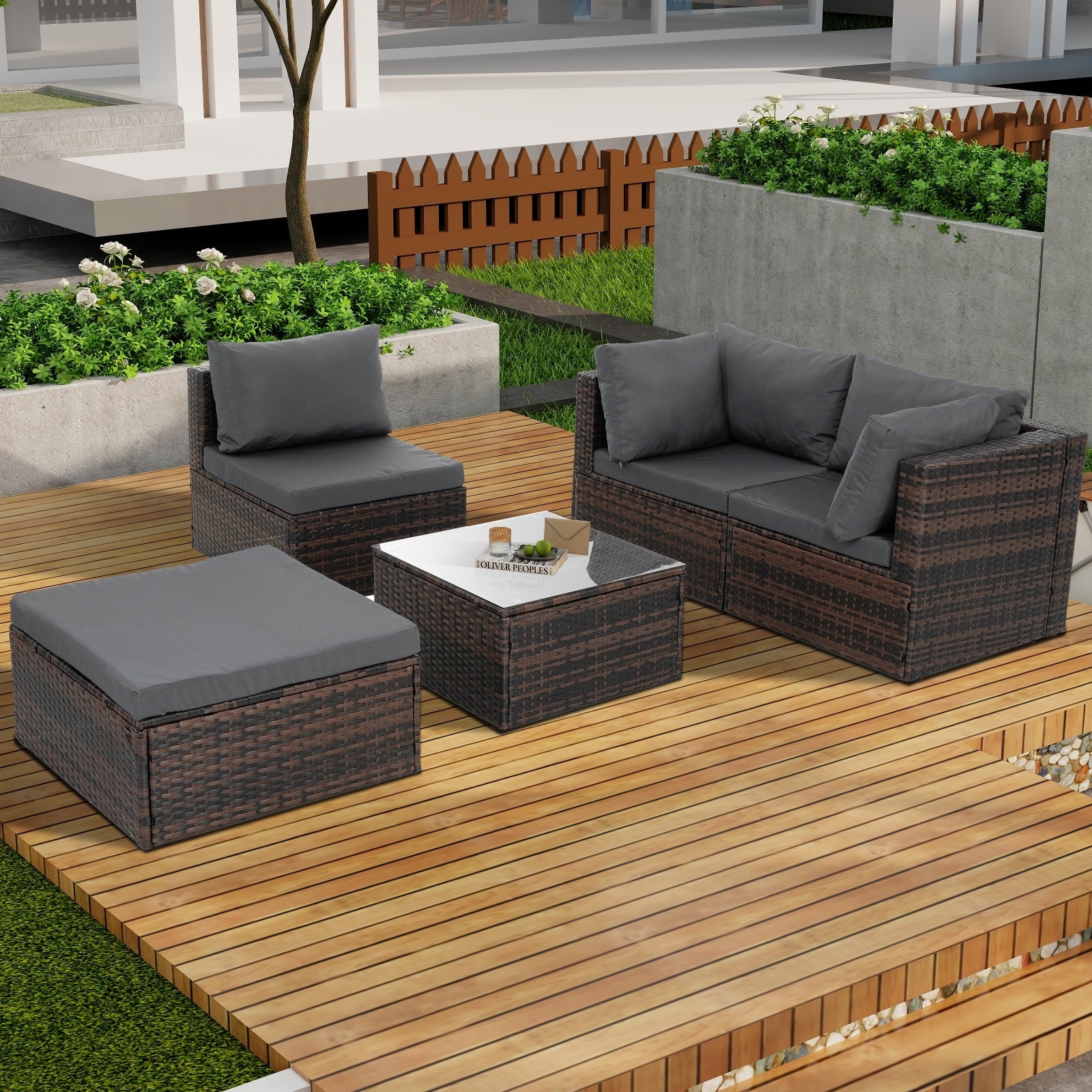 Stylish 5-Piece Outdoor PE Wicker Patio Furniture Set