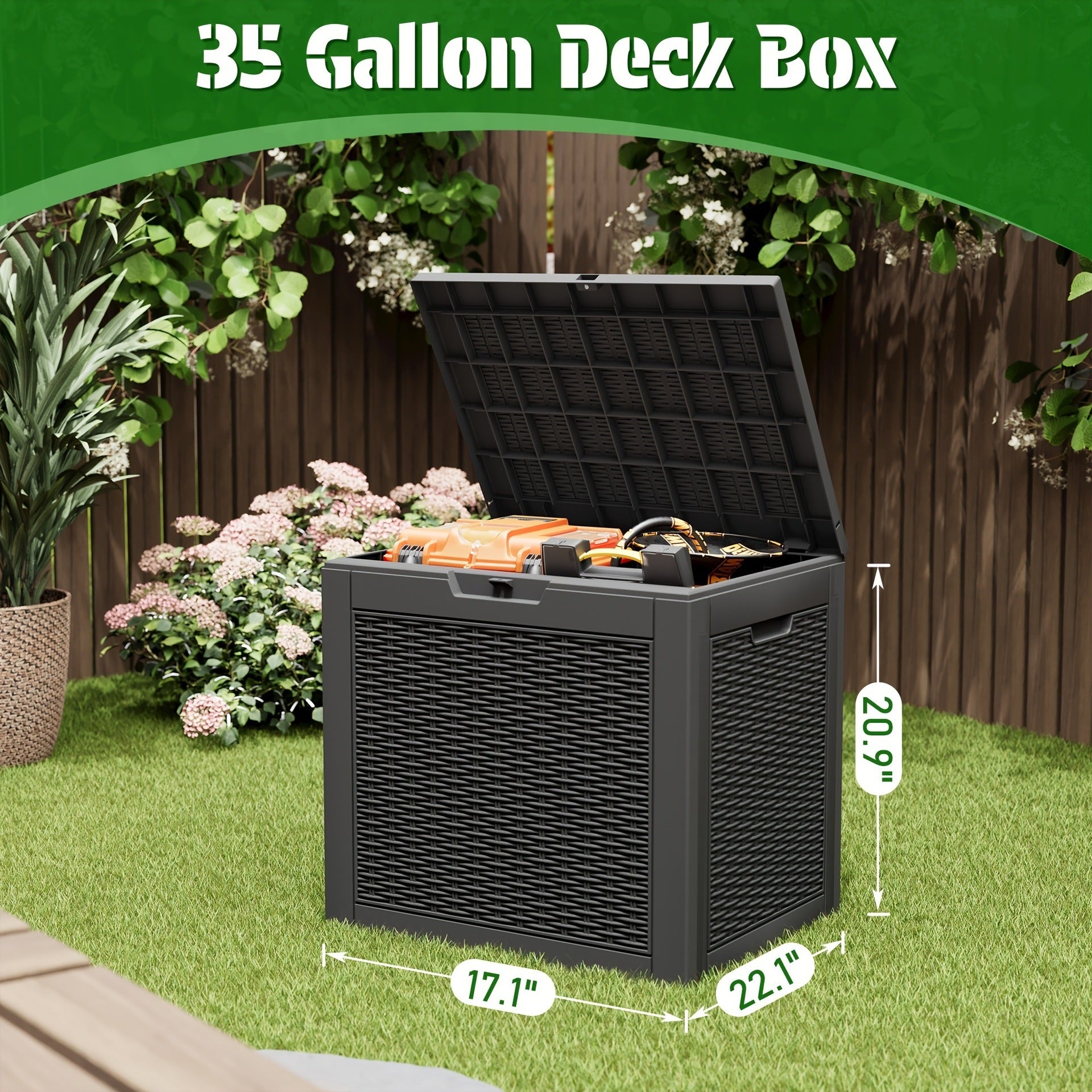35-Gallon Waterproof Outdoor Terrace Storage Box with Lock Hole