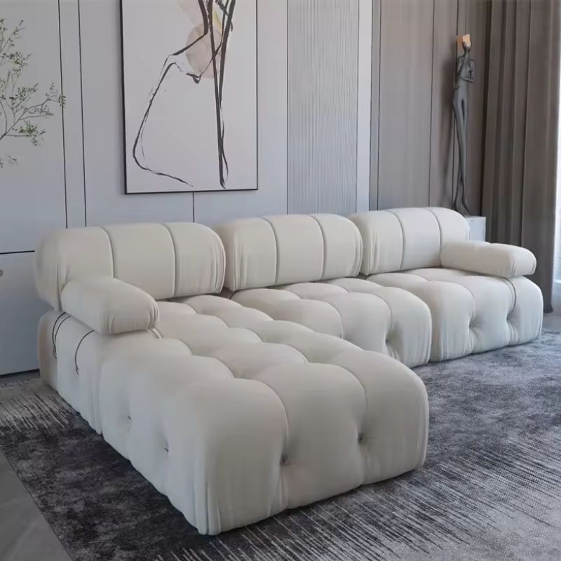 Nordic Modern Fabric Sofa with Buckle Design for Living Room