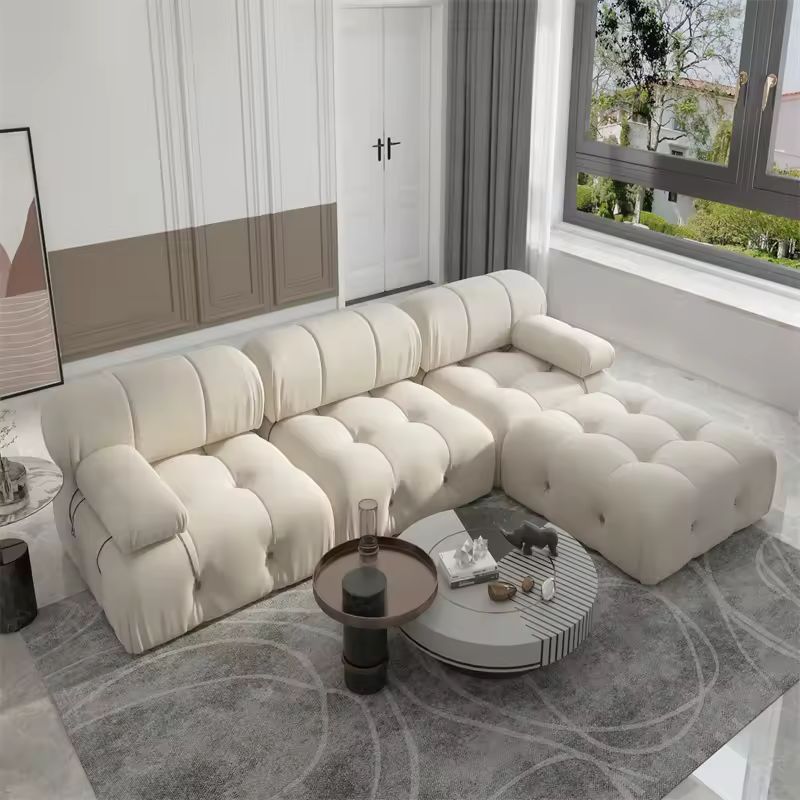 Nordic Modern Fabric Sofa with Buckle Design for Living Room