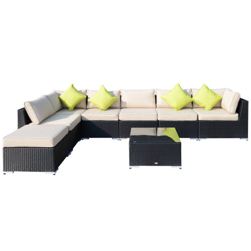 8-Piece PE Rattan Outdoor Corner Sofa Set with Table