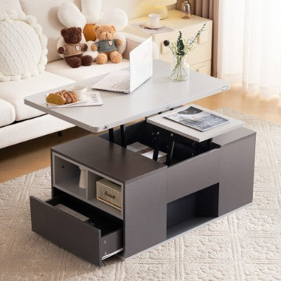Grey Lift-Top Coffee Table with Storage and 2 Drawers