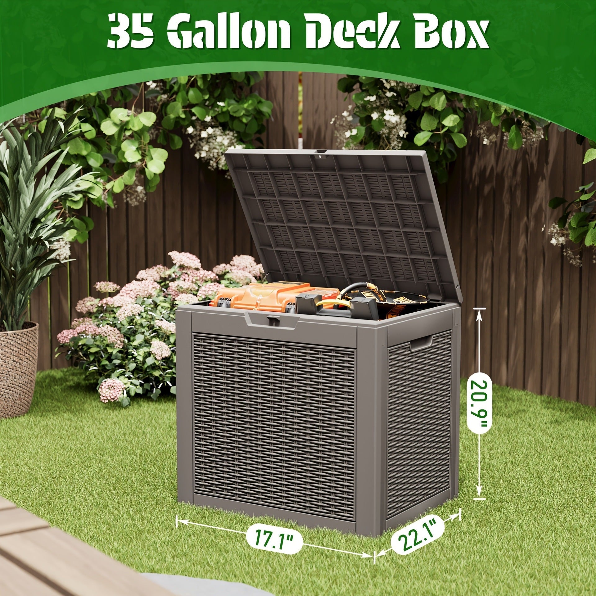 35-Gallon Waterproof Outdoor Terrace Storage Box with Lock Hole