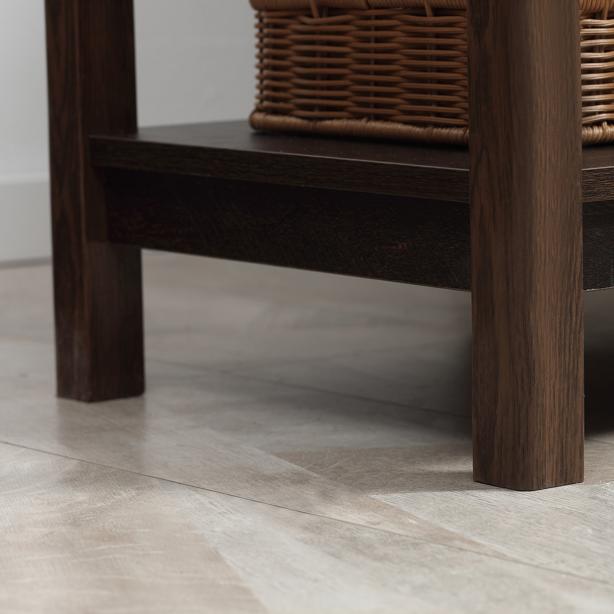 Dark Brown Nightstand with Drawer and Shelves for Bedroom