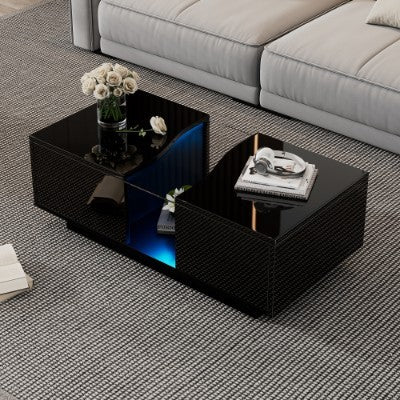 Black LED Coffee Table with 2 Drawers and Storage
