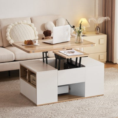 Grey Lift-Top Coffee Table with Storage and 2 Drawers