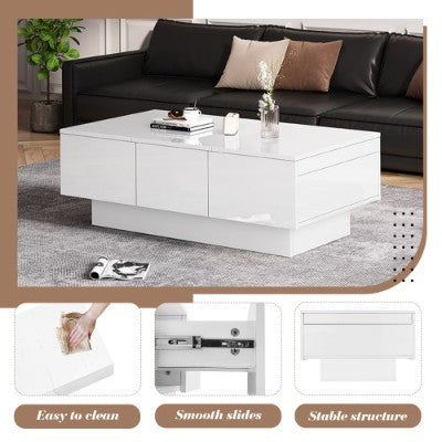 Modern White Wooden Coffee Table with Drawers and Storage