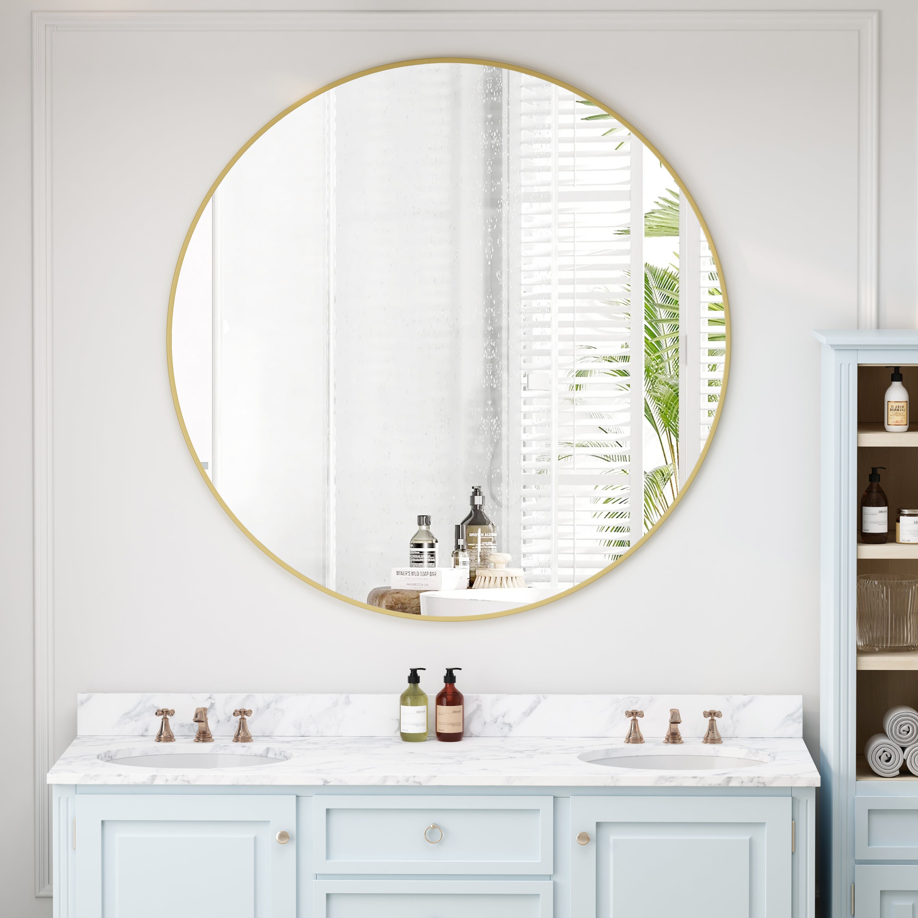 Wall Mirror 42 Inch Gold Circular Mirror Metal Framed Round Vanity for Bathroom