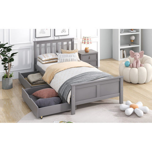 Wooden Solid Gray Pine Storage Bed Frame with Drawers 3ft