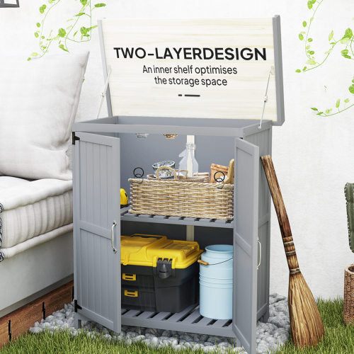 Outsunny Wooden Garden Shed with Shelves and Double Doors