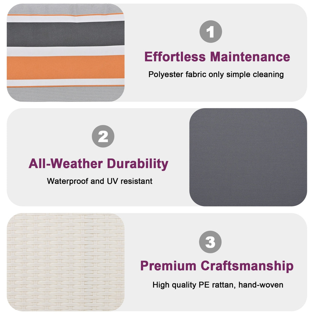 2-Seater PE Wicker Porch Swing with Chains for Patio