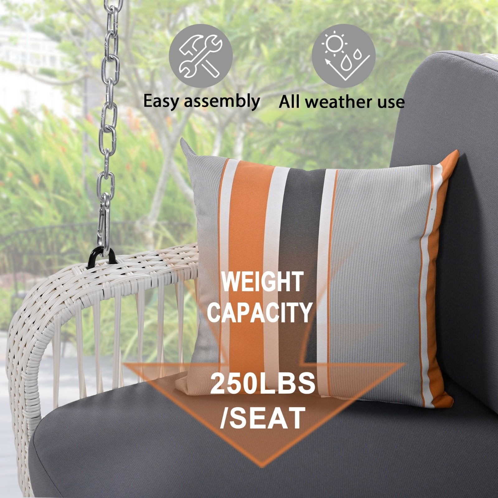 2-Seater PE Wicker Porch Swing with Chains for Patio