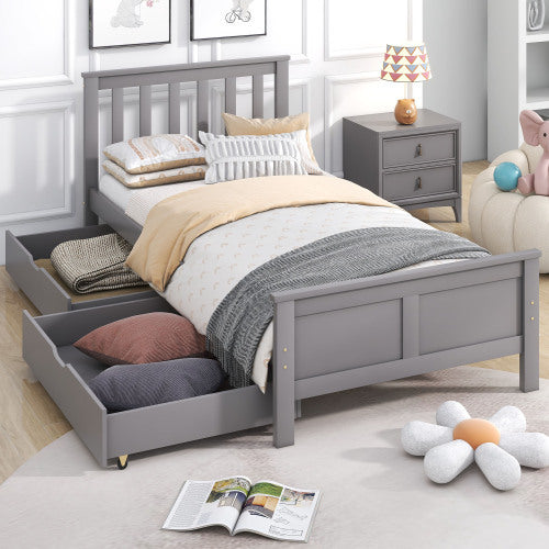 Wooden Solid Gray Pine Storage Bed Frame with Drawers 3ft