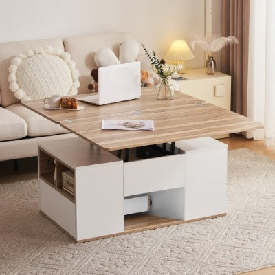 Grey Lift-Top Coffee Table with Storage and 2 Drawers