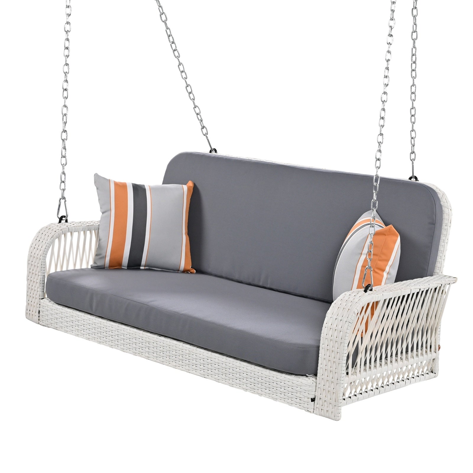 2-Seater PE Wicker Porch Swing with Chains for Patio
