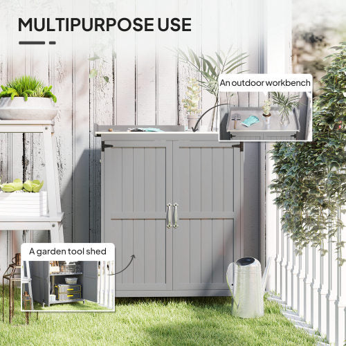 Outsunny Wooden Garden Shed with Shelves and Double Doors