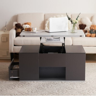 Grey Lift-Top Coffee Table with Storage and 2 Drawers