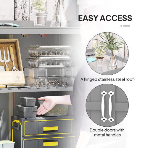 Outsunny Wooden Garden Shed with Shelves and Double Doors