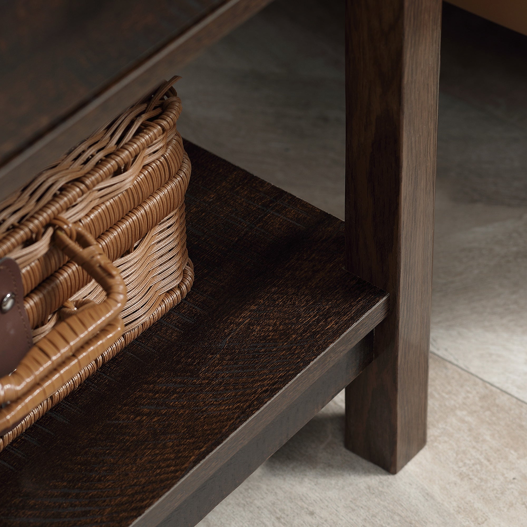 Dark Brown Nightstand with Drawer and Shelves for Bedroom
