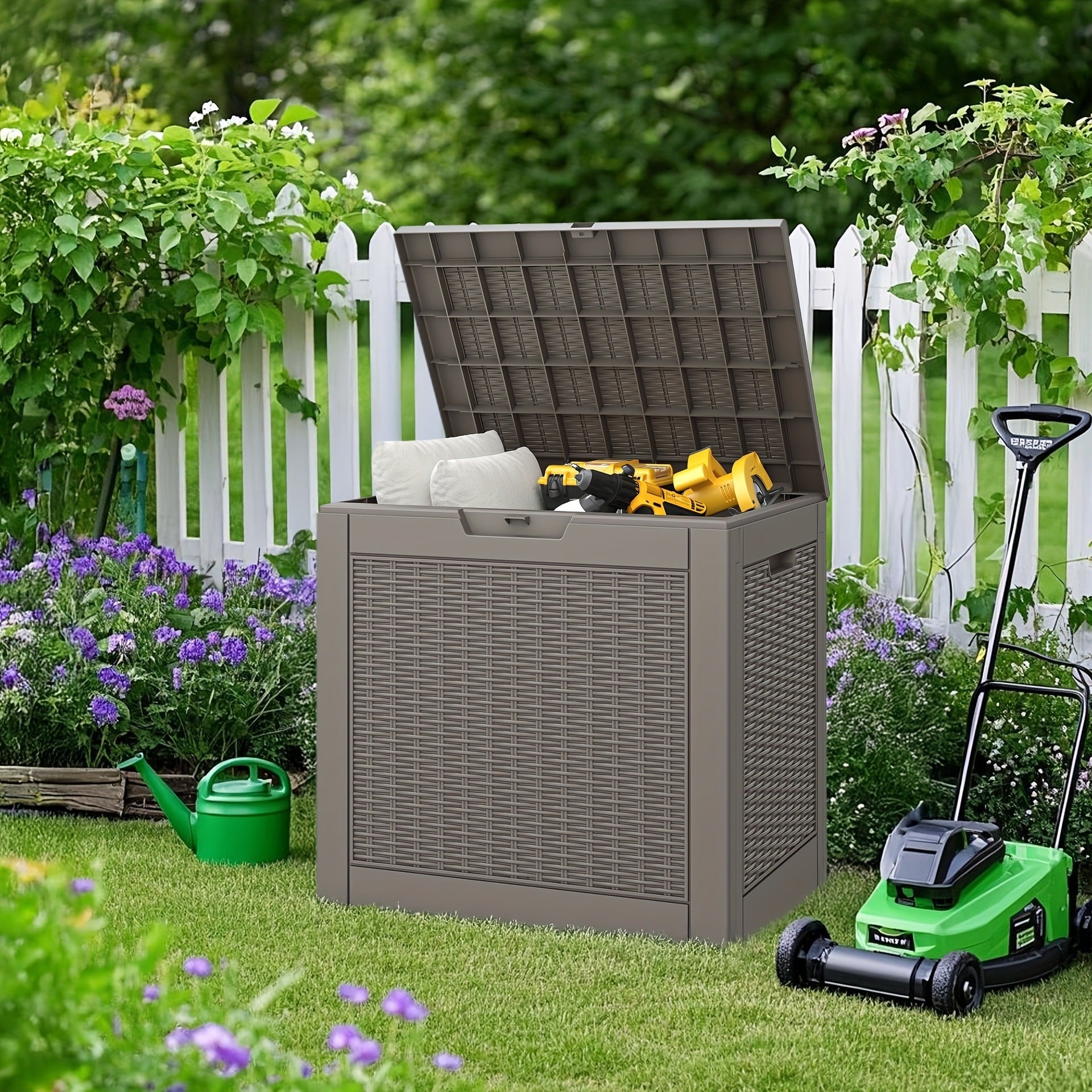 35-Gallon Waterproof Outdoor Terrace Storage Box with Lock Hole