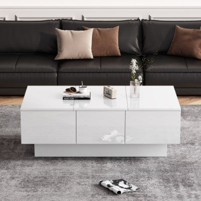 Modern White Wooden Coffee Table with Drawers and Storage