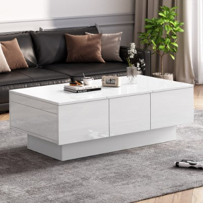 Modern White Wooden Coffee Table with Drawers and Storage