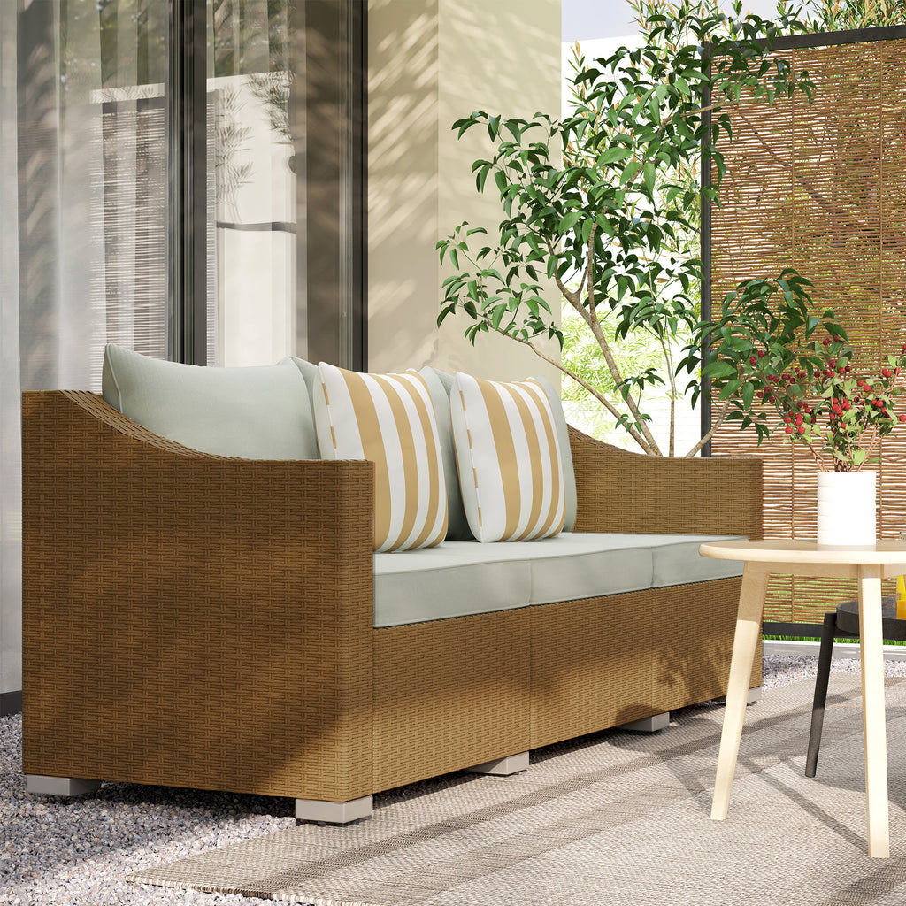 3-Seater Rattan Wicker Patio Sofa with Cushions and Pillows