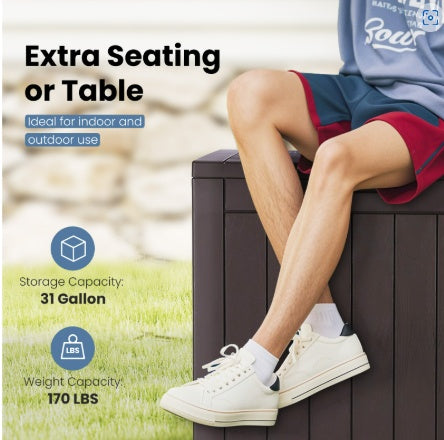 31-Gallon Weatherproof Resin Lockable Deck Box for Outdoor Storage