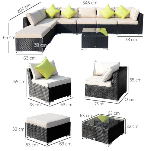 8-Piece PE Rattan Outdoor Corner Sofa Set with Table