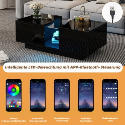 Black LED Coffee Table with 2 Drawers and Storage