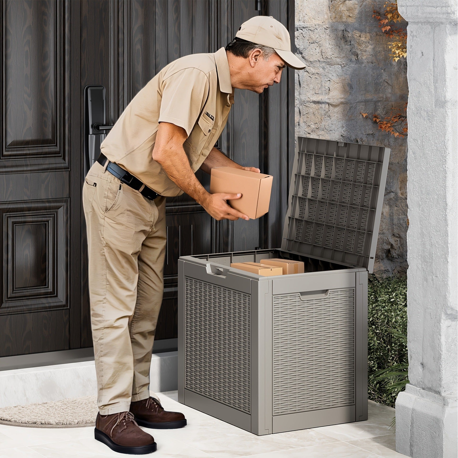 35-Gallon Waterproof Outdoor Terrace Storage Box with Lock Hole